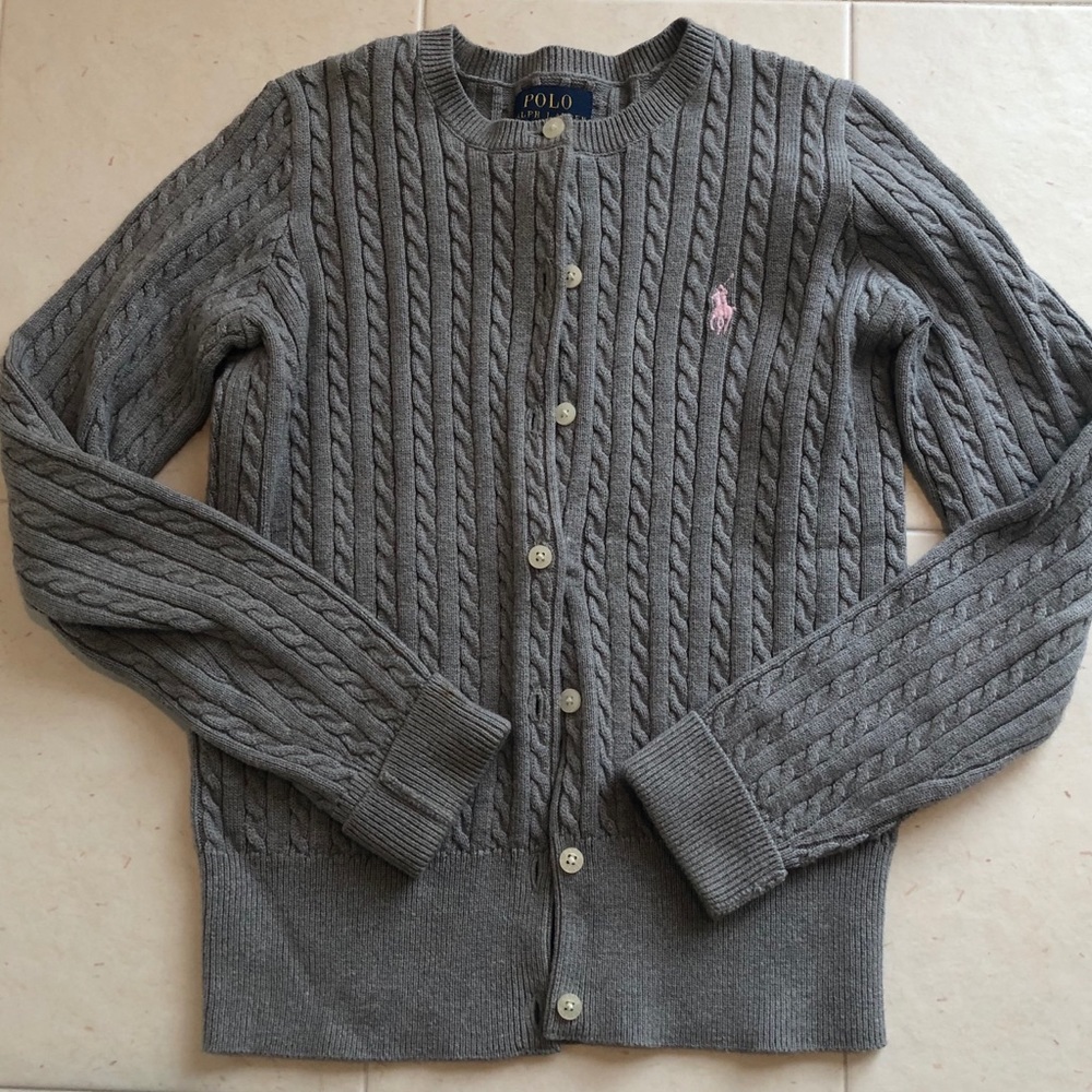 Girls’ cable knit Polo cardigan